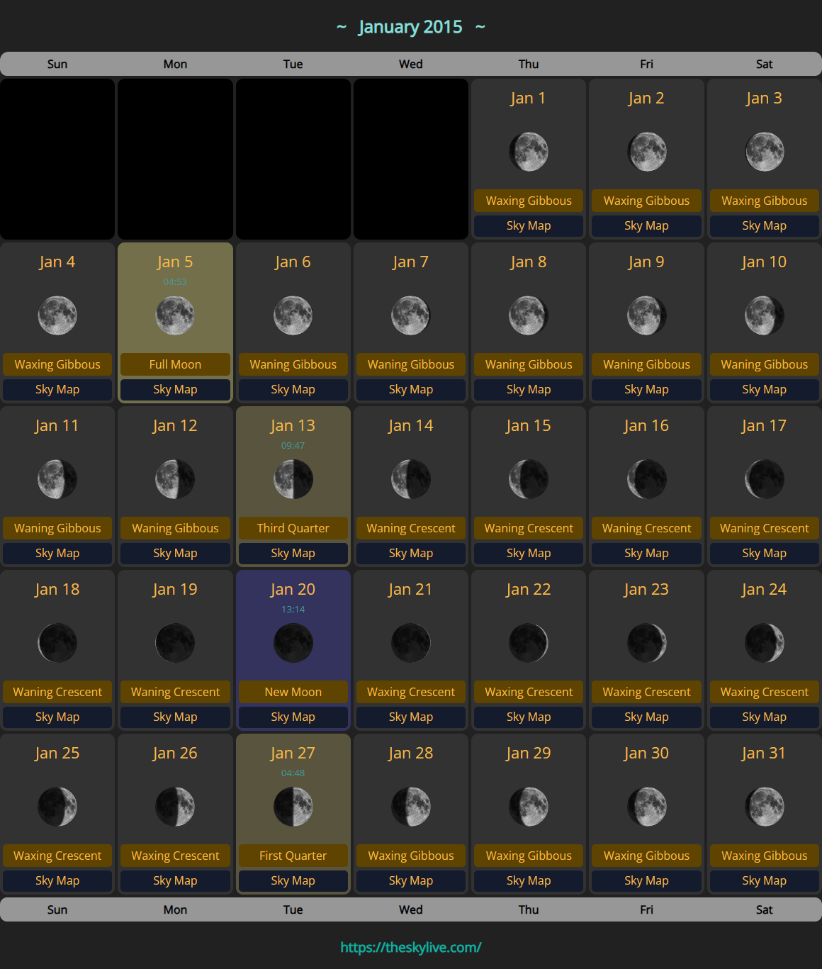 Moon Calendar: January 2015 | TheSkyLive