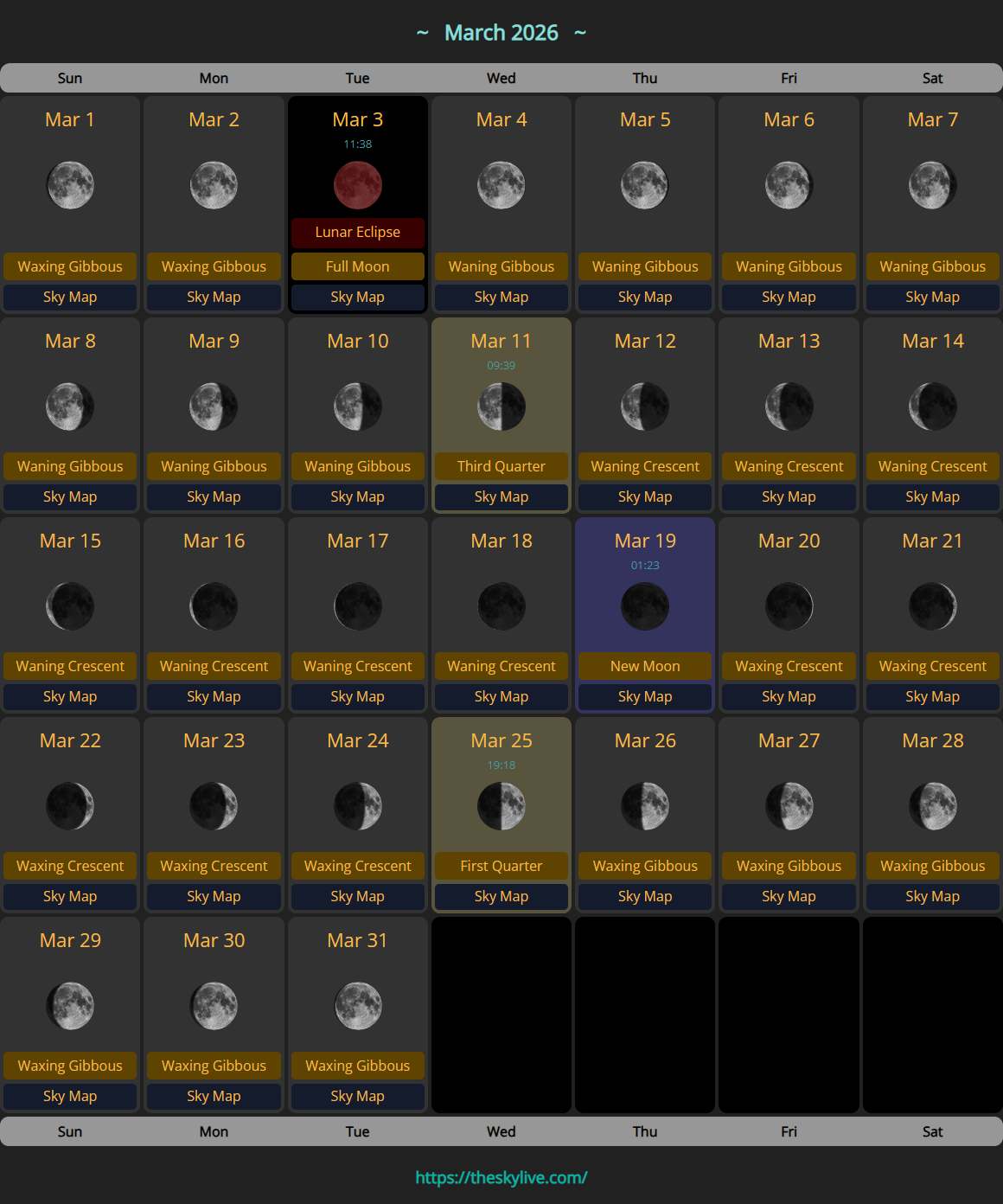 Moon Calendar: March 2026 | TheSkyLive