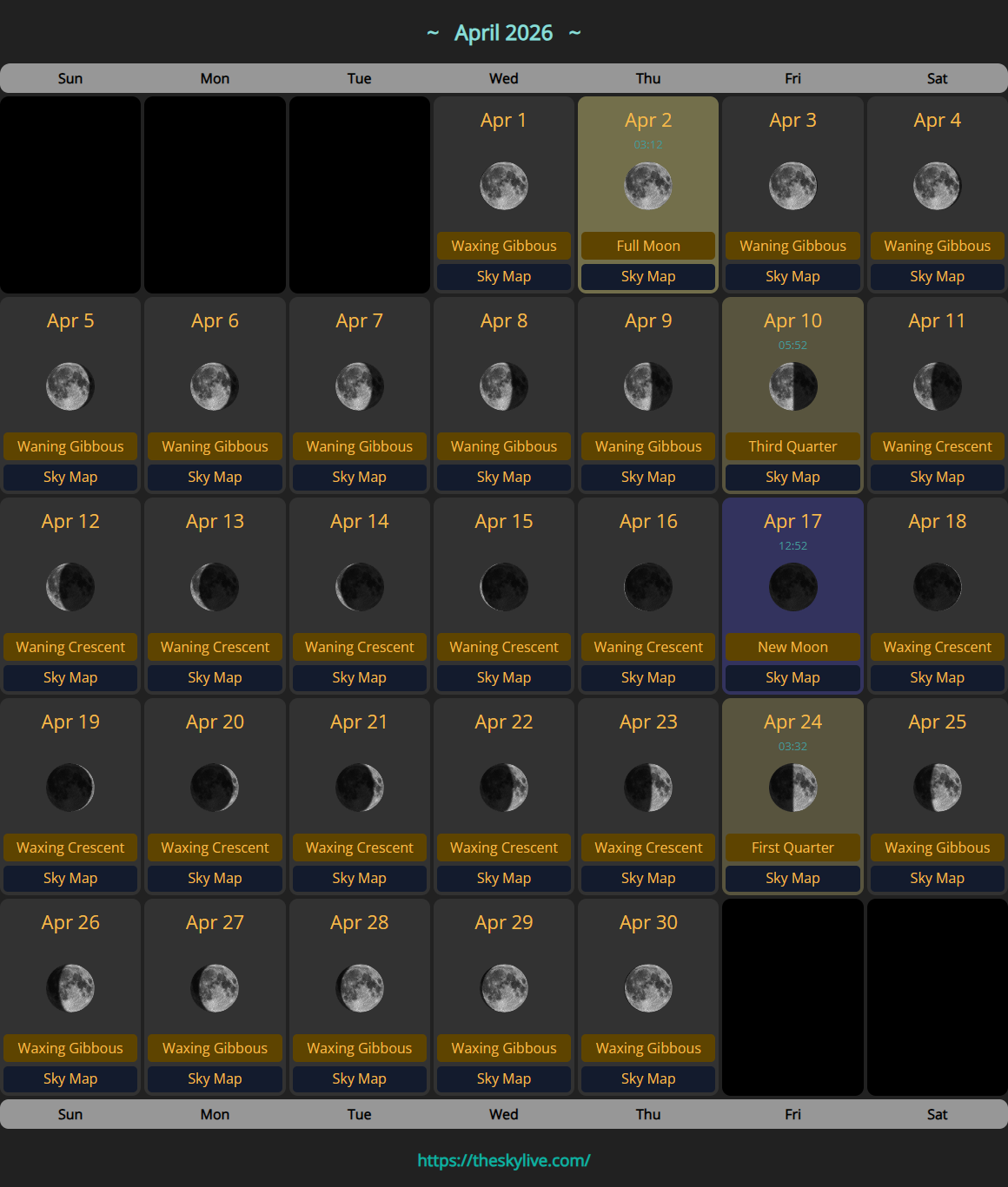 Moon Calendar: April 2026 | TheSkyLive