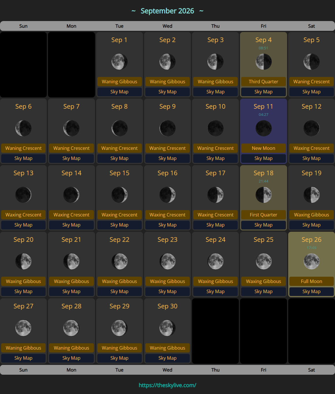 Moon Calendar: September 2026 | TheSkyLive