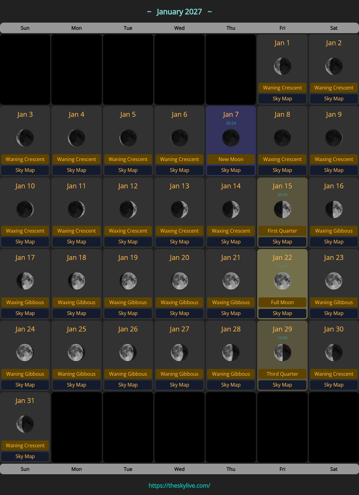 Moon Calendar: January 2027  Wolf Moon 2027  Supermoon  January