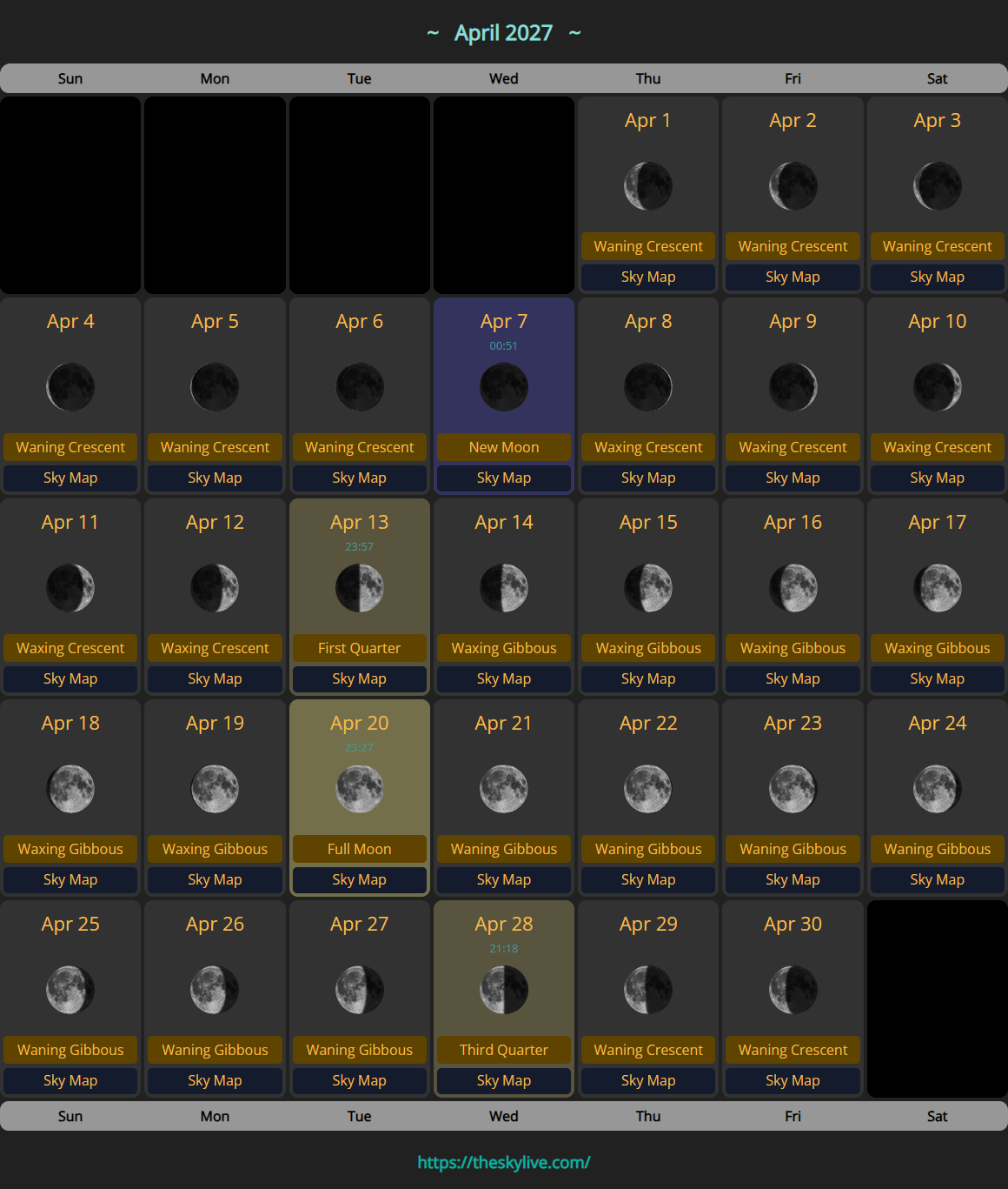 Moon Calendar: April 2027 | TheSkyLive