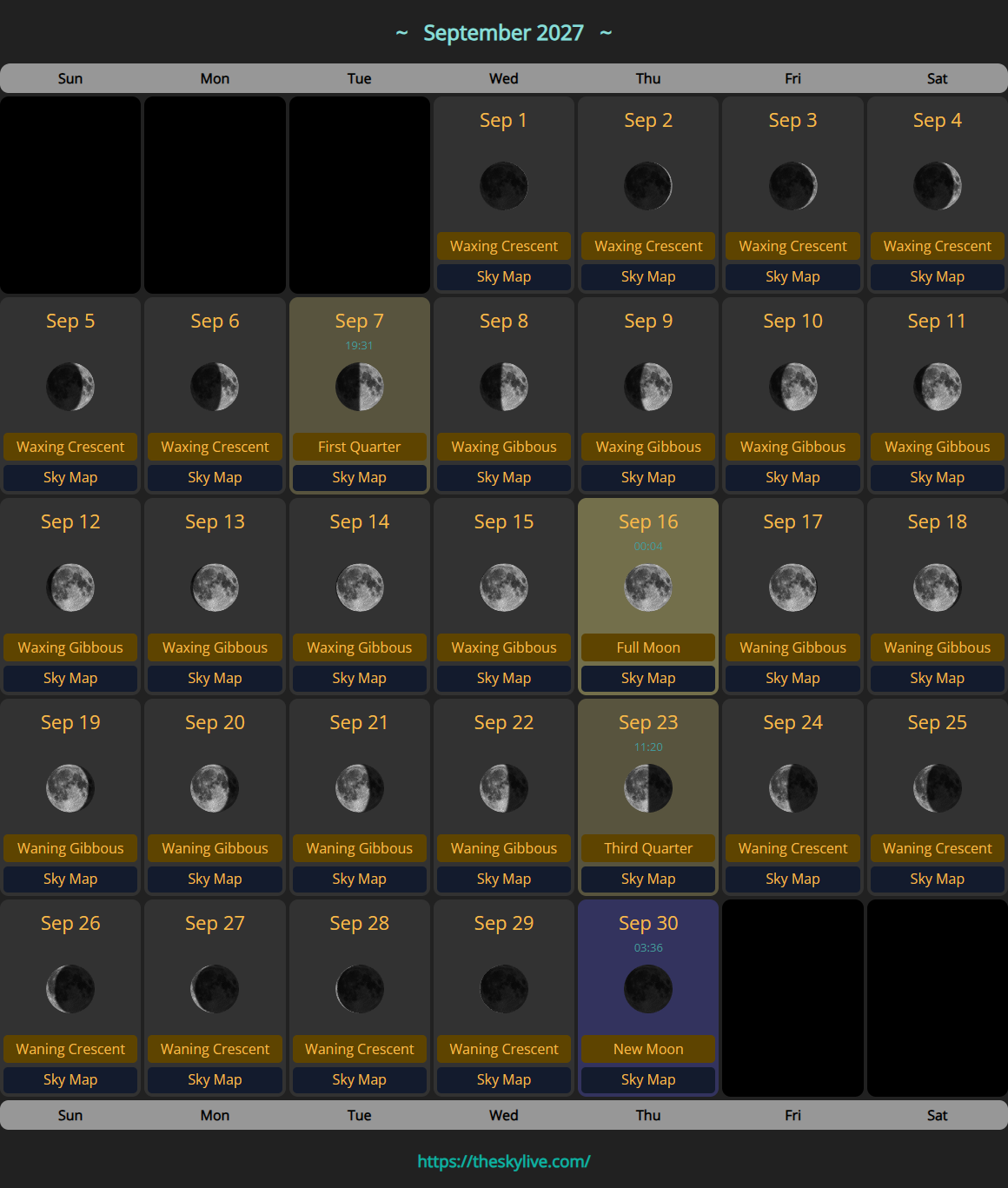 Moon Calendar: September 2027 | TheSkyLive