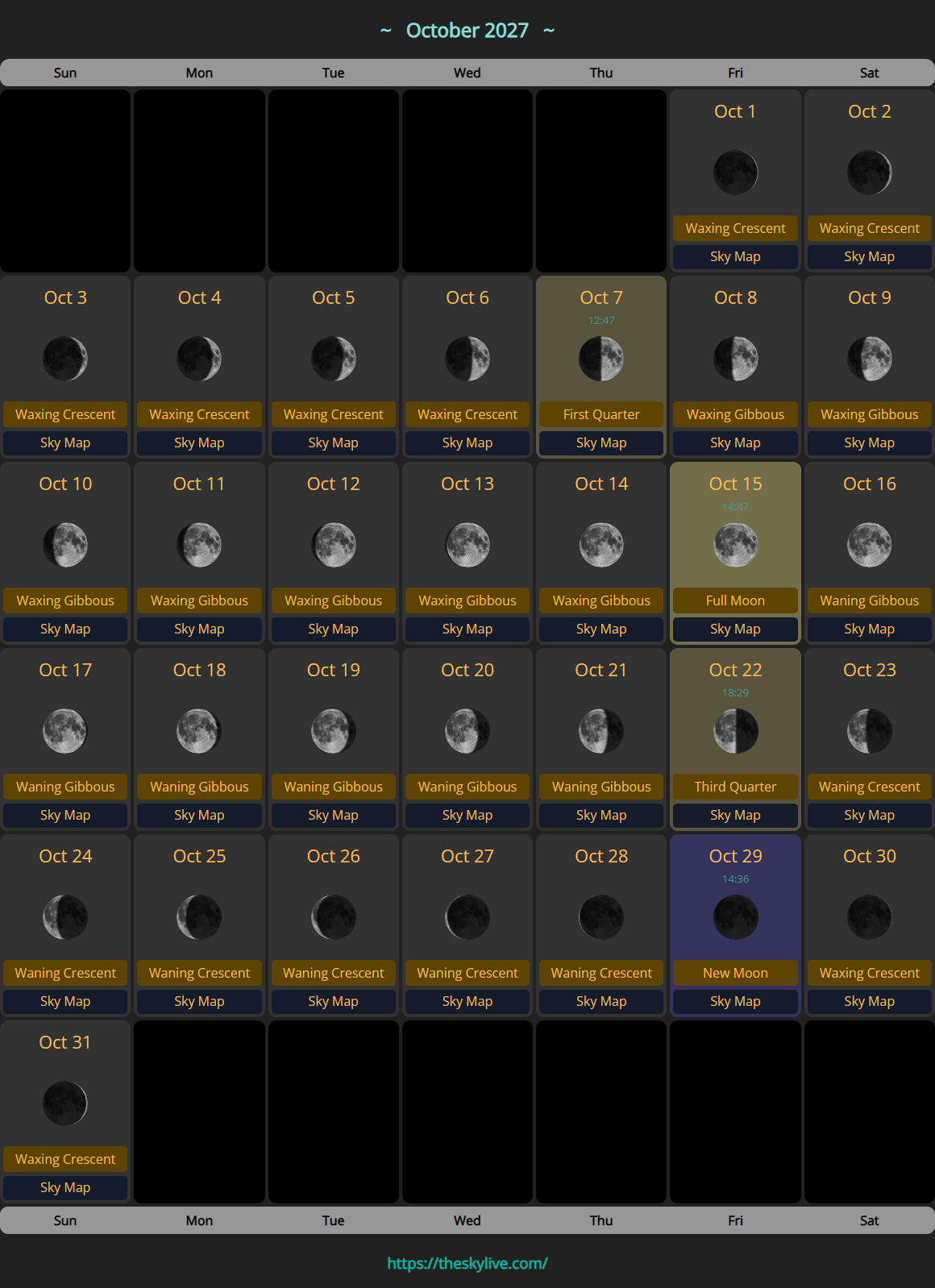 Moon Calendar: October 2027 | TheSkyLive