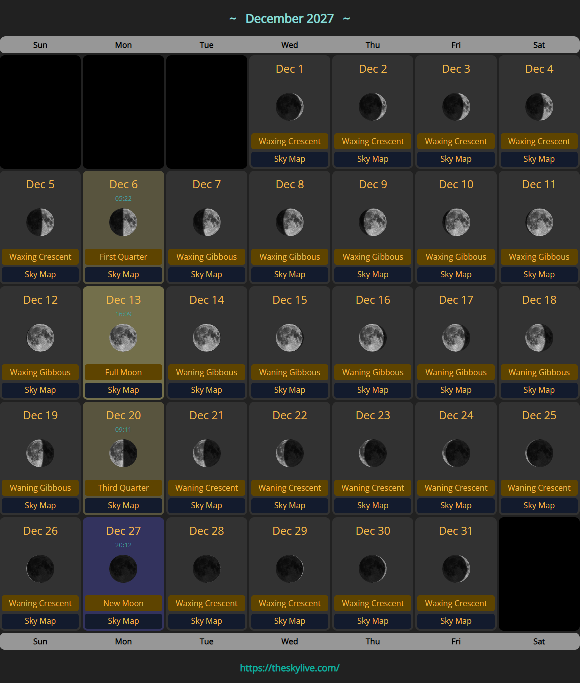Moon Calendar: December 2027  Catalina Sky Survey